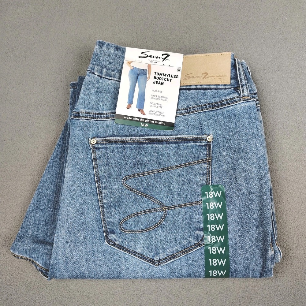 Seven 7 Jeans Women 18 Blue Tummyless Bootcut High Rise Stretch 30" Leg NWT $79
